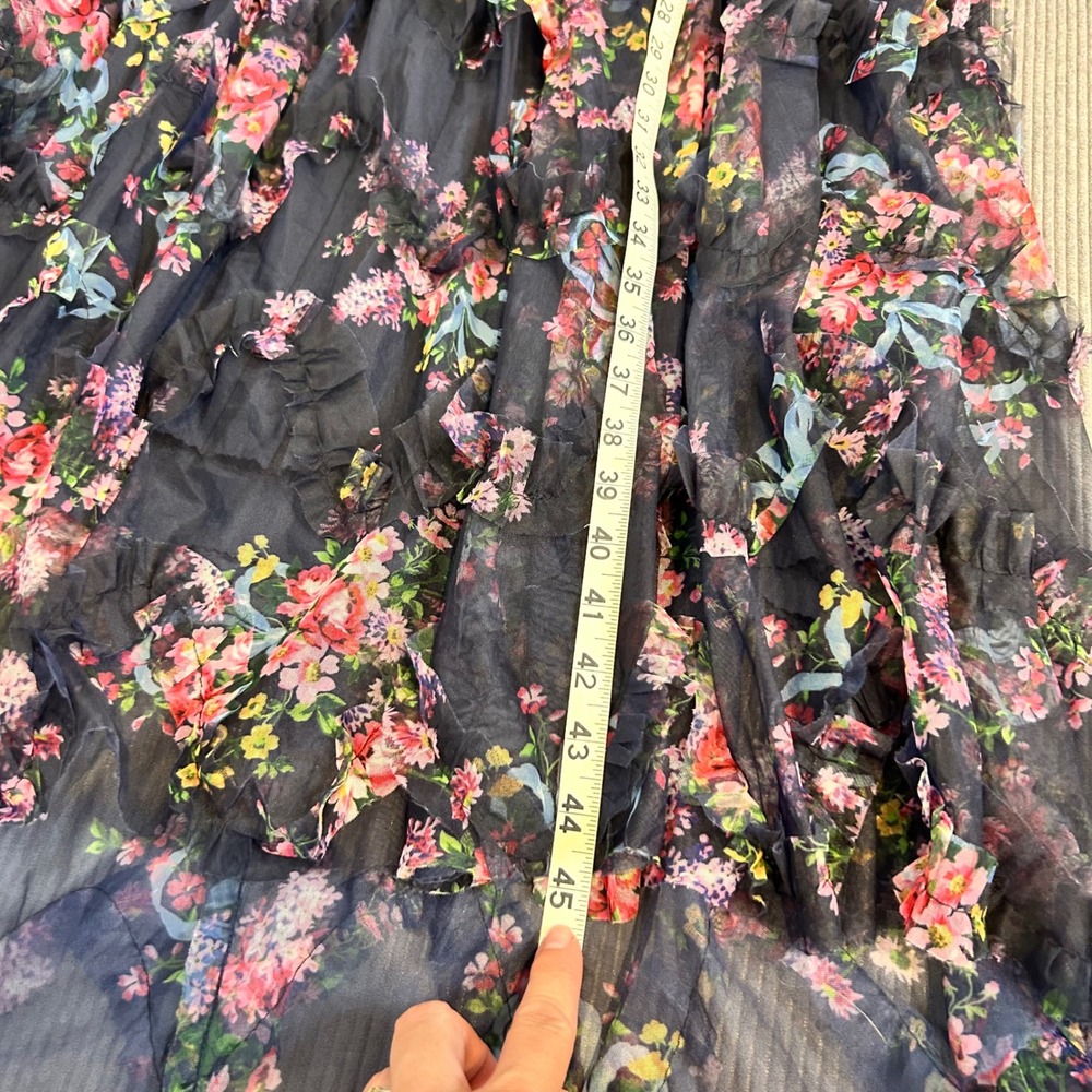 Dressalisa Maxi‎ Gown Womens S Navy Gently Used Floral Corset Tiered Ruffle Mesh - Picture 10 of 16